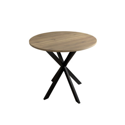 31.5'' Round Dining Table with Black Metal Legs, Modern Industrial Kitchen Table for 2-4 People, Small Space Circle Dining Table with Adjustable Feet, Brown