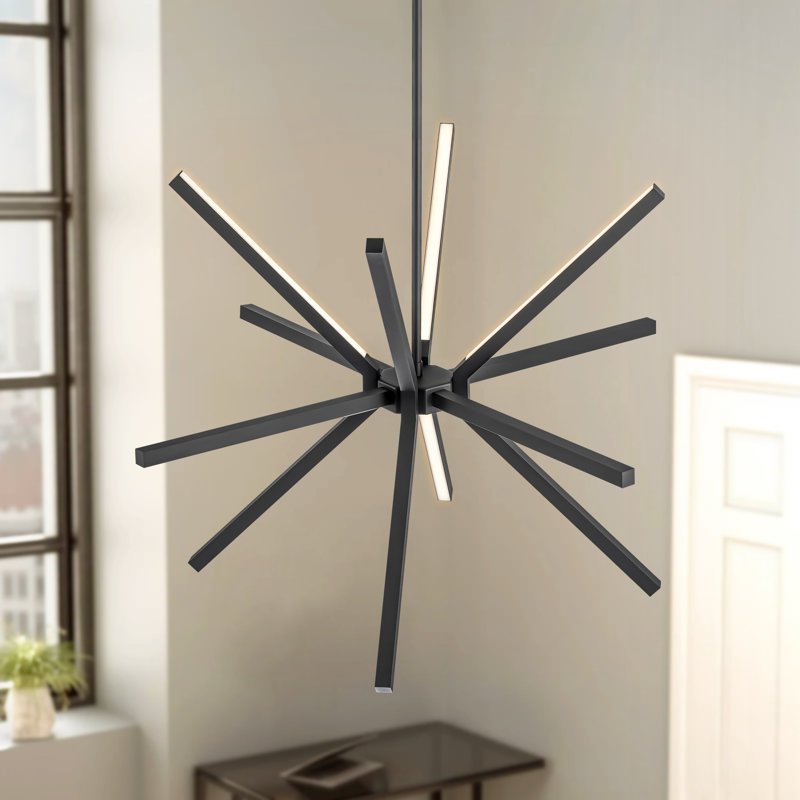 Black Aluminum 12-Light Sputnik Linear Chandelier