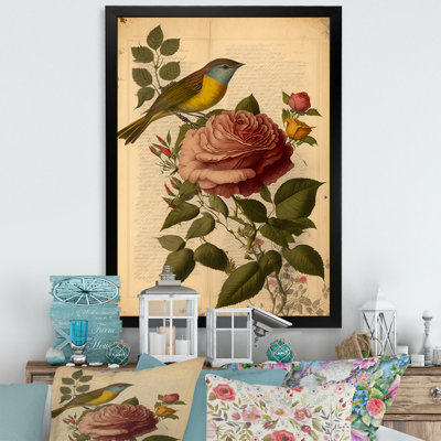 Art victorien rétro rose sur toile rose