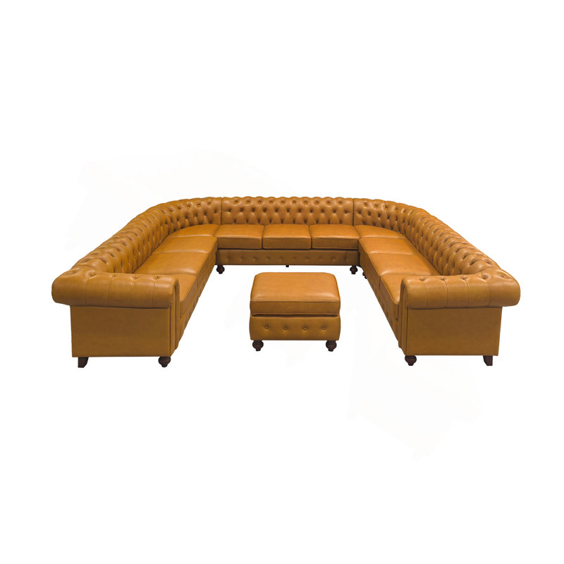 Canapé modulaire en cuir Chesterfield, Gingembre gingembre