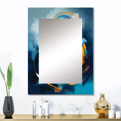 Bleu et jaune pierre fluide I - miroir décoratif en marbre, miroir mural moderne, impression d'art en métal