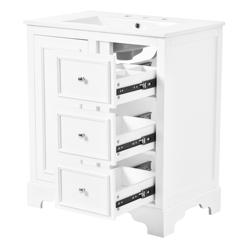 Meuble-lavabo de salle de bain avec lavabo en céramique, tablettes réglables, White