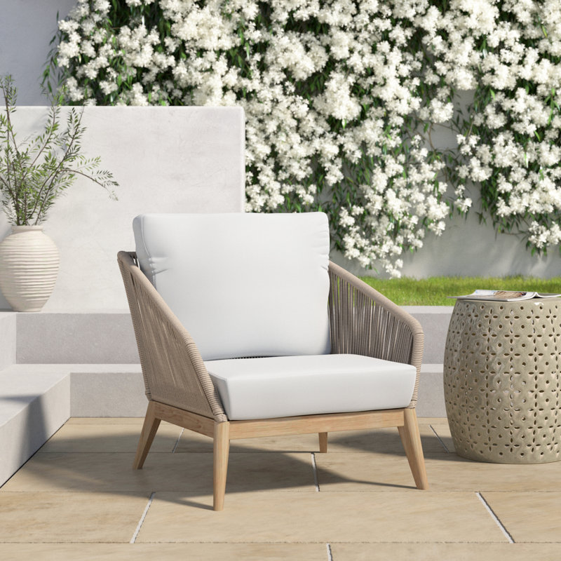 Bowery Acacia Outdoor Lounge Chair, Beige