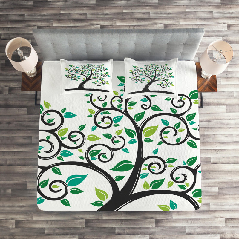 Tree Traditional Polyester Coverlet, Queen Bedspread + 2 Shams