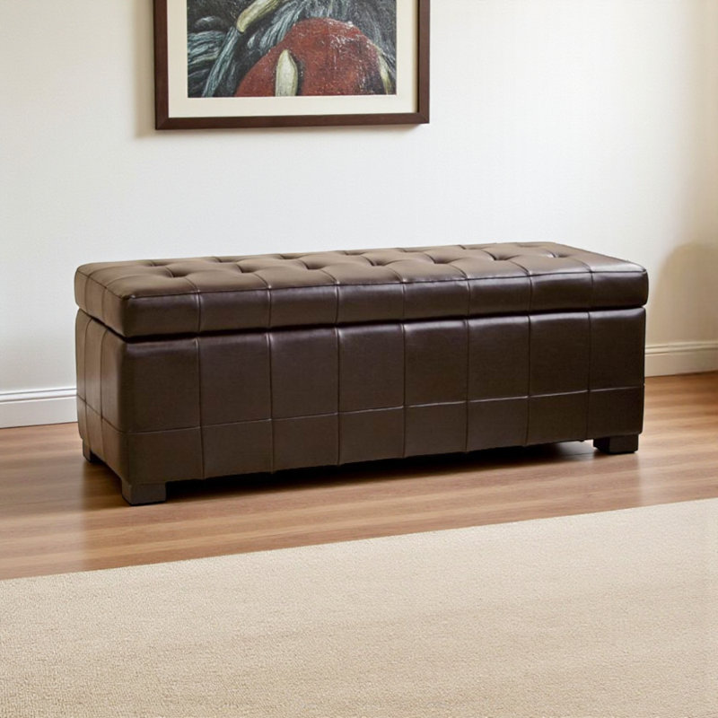 Kianda Brown Faux Leather Upholstered Storage Bench with Flip Top, 18'' H X 51'' W X 19'' D, Dark Brown