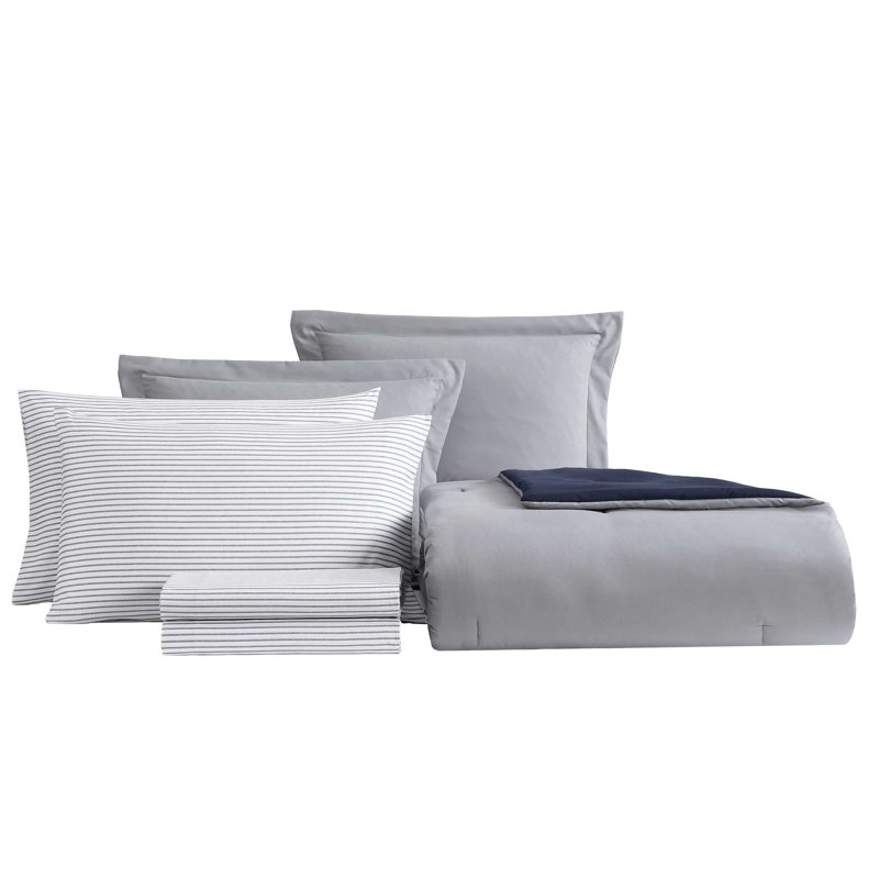 Ensemble d'édredon gris Nautica Hayes, Édredon double et 6 pièces supplémentaires, Gris