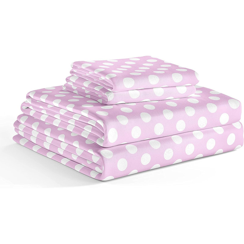 Kids Sheet Set, Soft Microfiber Bedding, Cozy & Breathable, Wrinkle Free Easy Care Bed Sheets, Purple Dots