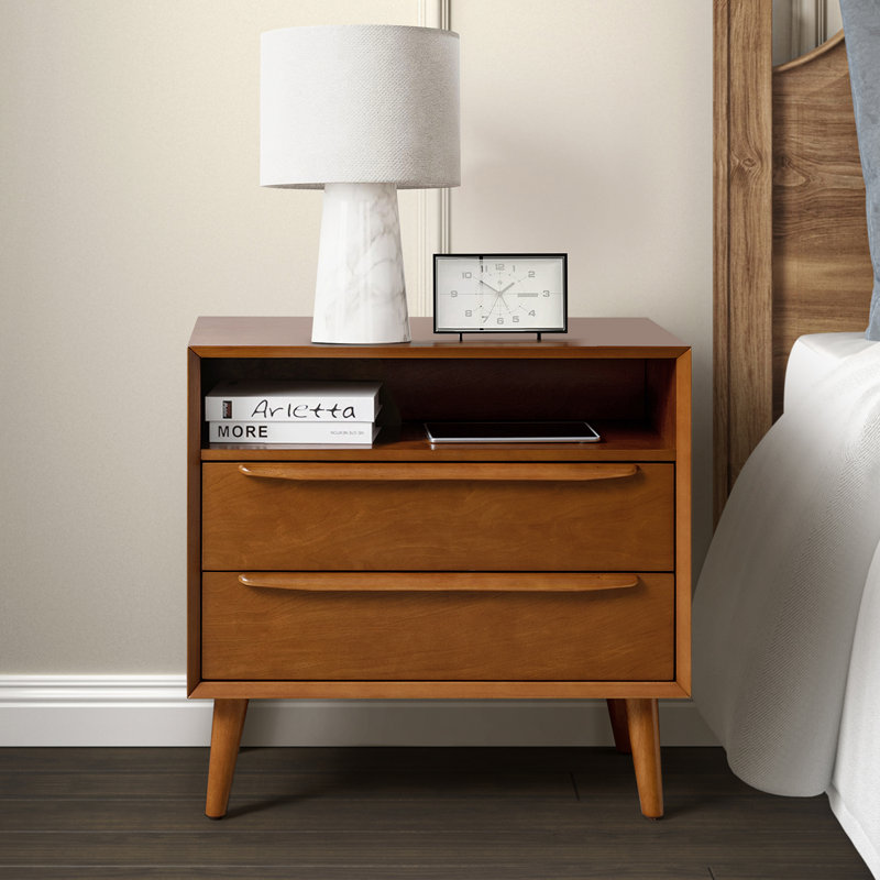 Aviannah Midcentury Modern 2-Drawer Nightstand with Charger