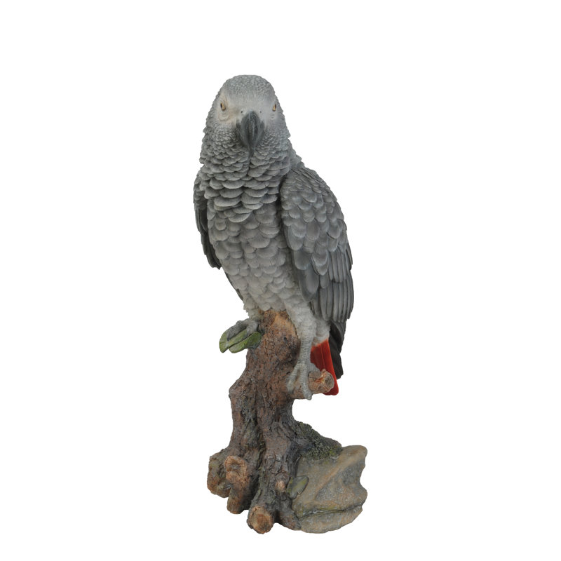 Grey Gabon Parrot on Stump Resin Indoor/Outdoor Statue