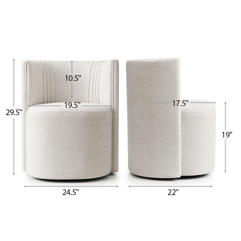 Upholstered Barrel Back Dining Chairs with Hidden Casters, Beige