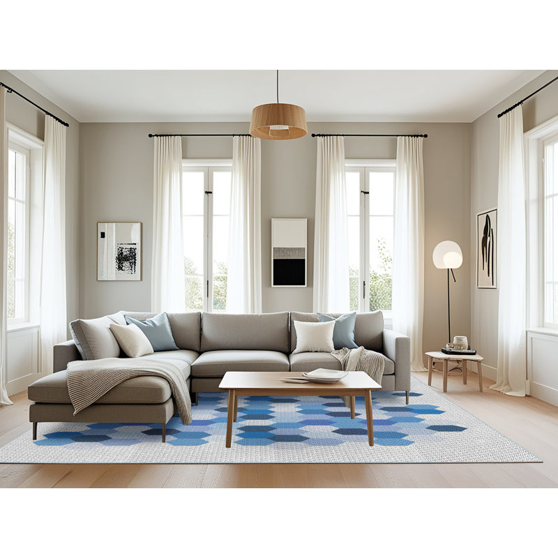 Tapis bleu à motif géométrique Kingstowne, Rectangle 8 pi x 10 pi