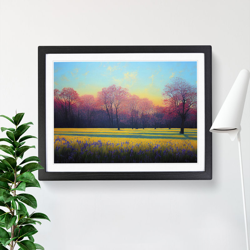Fanciful Bluebell Field Sunrise - Single Picture Frame Print, Black Framed, 46cm H x 64cm W x 2cm D