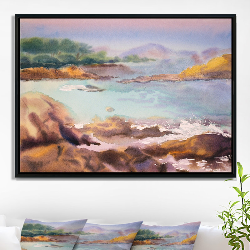 « tranquil aquarelle eaux », reproduction d’impression sur toile tendue encadrée, H 30 po x l 40 po x P 1,5 po