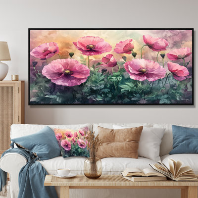 Printemps, coquelicots roses, horizon écarlate II - coquelicots, art mural