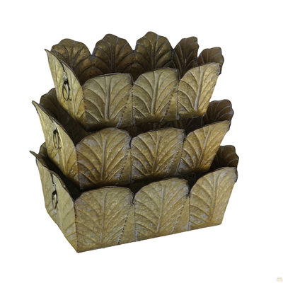 Ensemble de 3 jardinières en métal patiné, L: 22 x 16,7 x 8,3 po, M: 21 x 16,5 x 7,3 po, S: 18 x 13,5 x 7 po