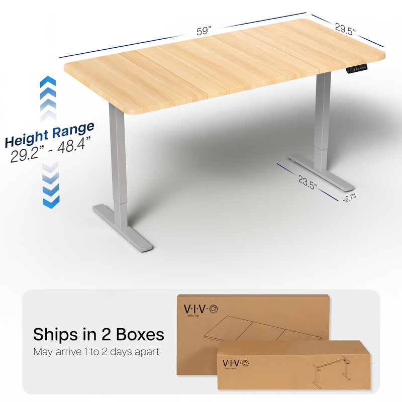 VIVO Electric 60” x 30” Stand Up Desk Workstation, Light Wood/Gray