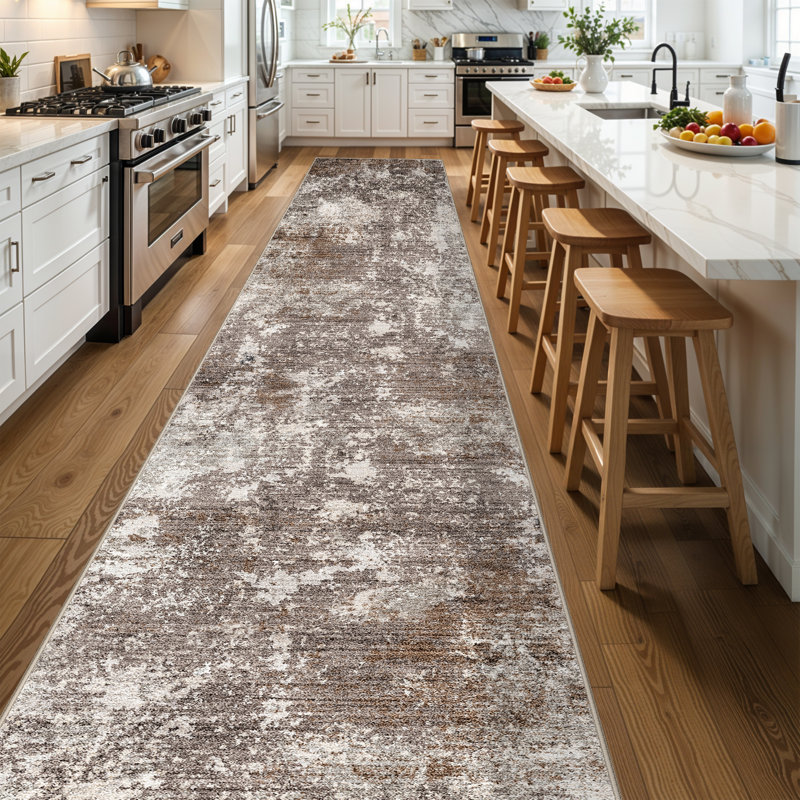 Long Hallway Rug – Non-Slip Washable Kitchen Floor Rug with Rubber Backing, Modern Low Pile Thin Wide Carpet for Bedroom, Entryway Indoor