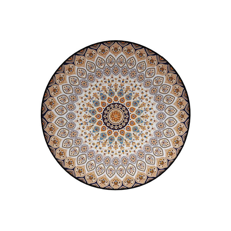 Beige Ethnic Pattern Detailed Woven Base Modern Decorative Carpet, Round 2'8"