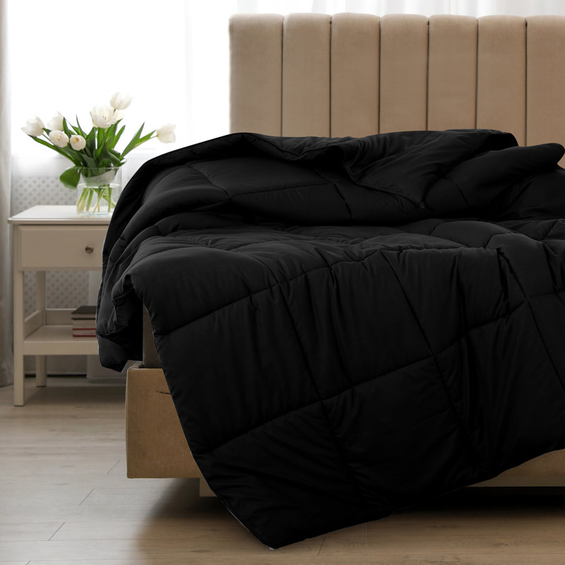 All Season Down Alternative Comforter Microfiber Duvet Insert with Corner Tabs, Twin, Black