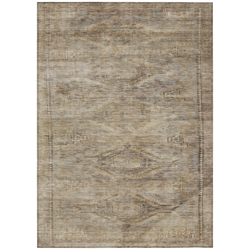 Emalisse Brown Washable Indoor-Outdoor Rug - LOOMLAN, 9' x 12'