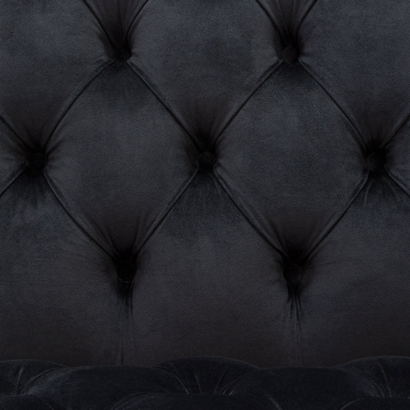Chaise d'appoint Luxe en velours capitonné noir avec structure en acier inoxydable doré poli, Noir, Or