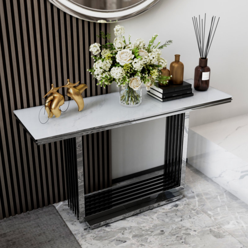 Console en verre, Argent argent, Blanc