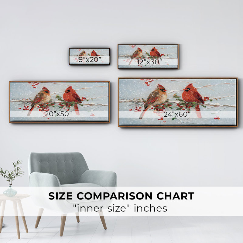 Cardinals in Winter - toile encadrée, H 24 po x l 60 po