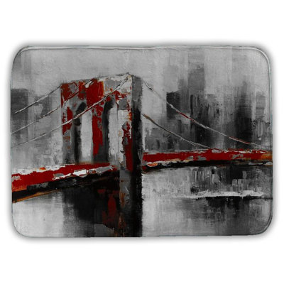 Abstract and red brooklyn bridge Bath Mat with Non-Slip Backing - Quick Dry Memory Foam Bathroom Rug - Absorbent - Modern Plush Spa-Style - Machine Washable