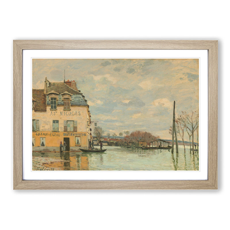 Flood at Port-Marly by Alfred Sisley - Picture Frame Painting, 36cm H x 48cm W x 2cm D, Oak Framed