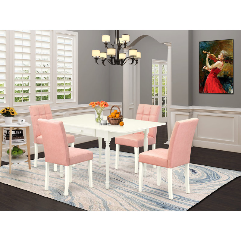 Cintia Rectangular 54'' L x 36'' W Dining Set, White, Beige Red, 5 Pieces: 1 Table,4 Chair