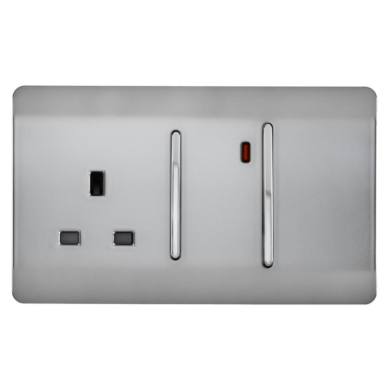 Trendi Switch 45 Amp Cooker Switch & 13 Amp Plug Socket with Neon, Steel