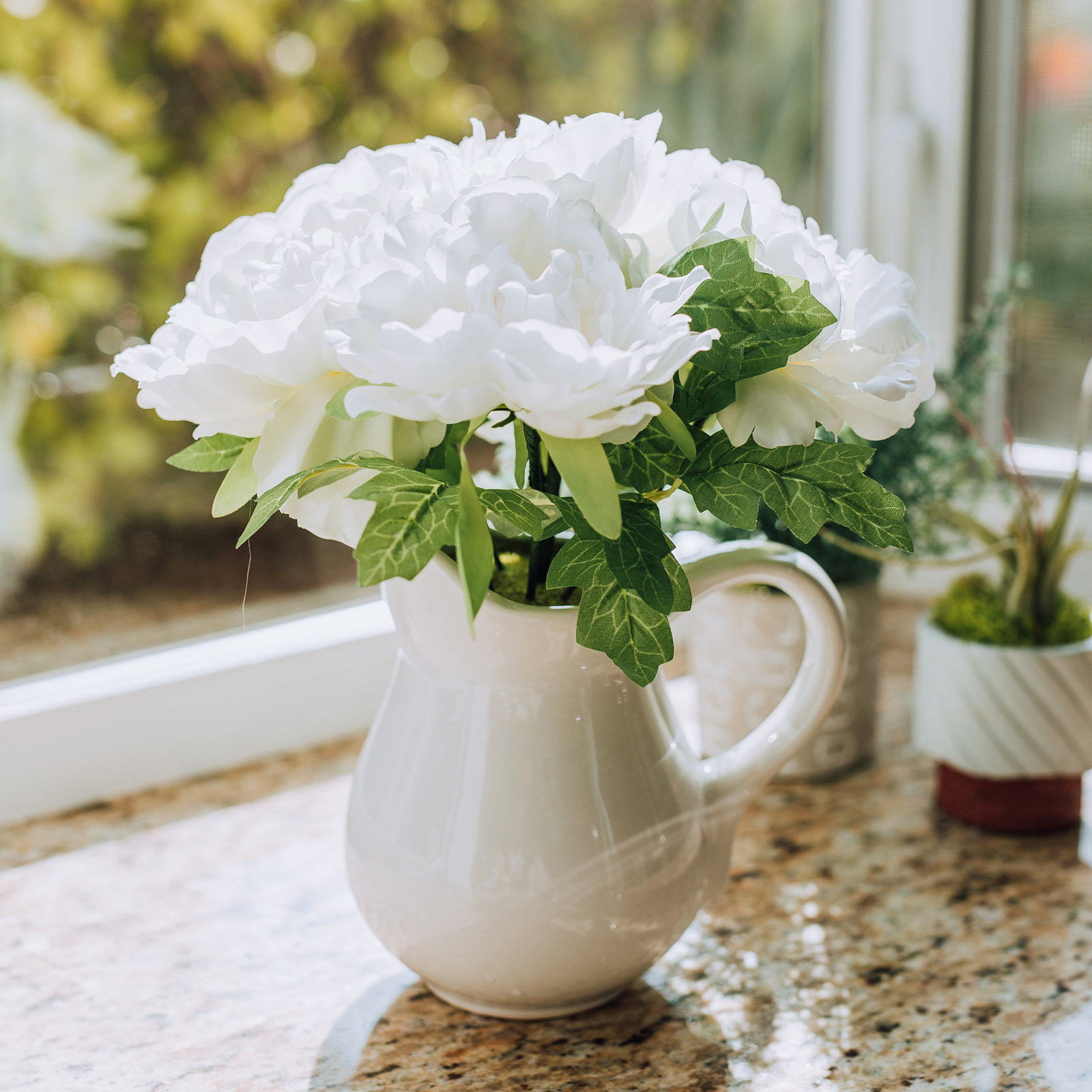 Olveston Peonies Centerpiece in Vase, White