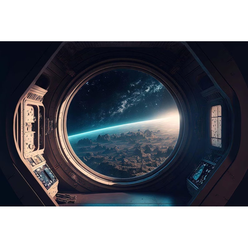 Murale ciel futuriste avec vue sur la fenêtre de l'espace futuriste, L 138 po x l 105,96 po