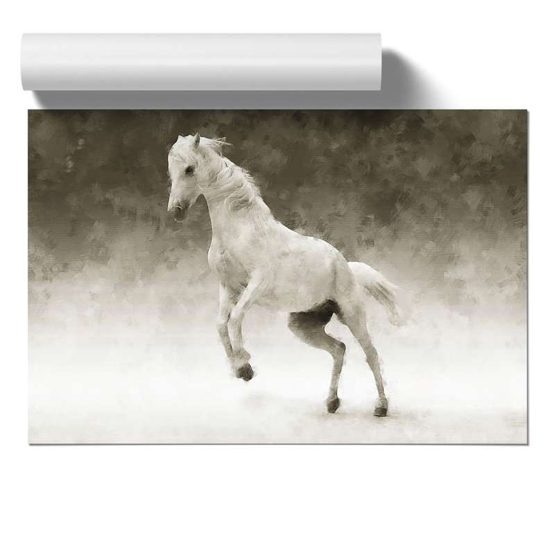 White Horse Painting - Frameless Print, 30cm H x 42cm W x 0.1cm D
