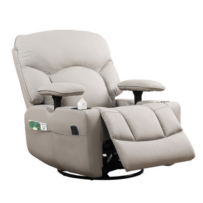 Fauteuil inclinable rembourré moderne en velours côtelé, fauteuil inclinable et pivotant pour chambre de bébé avec porte-gobelet intelligent, ports de charge et siège en similicuir