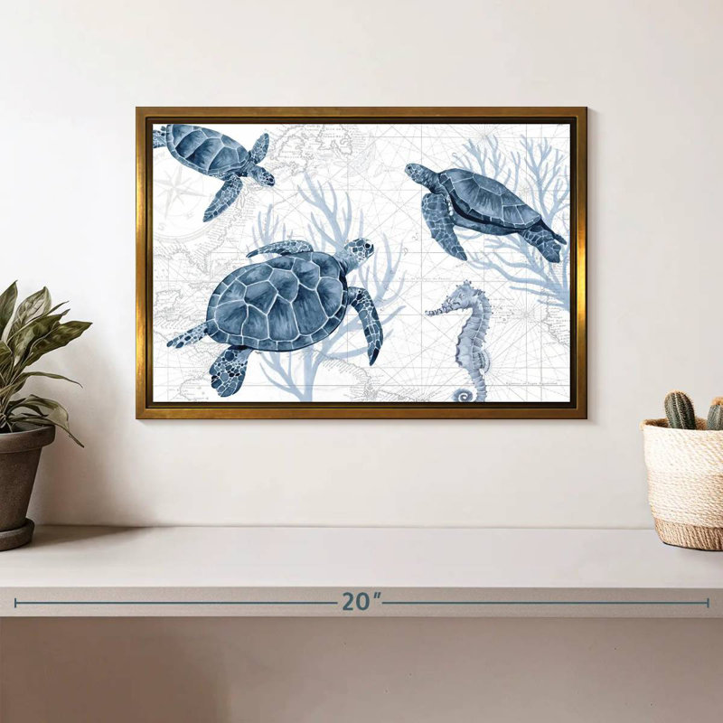 Bleu profond I sur blanc, Cadre flottant doré, 37 po x 25 po