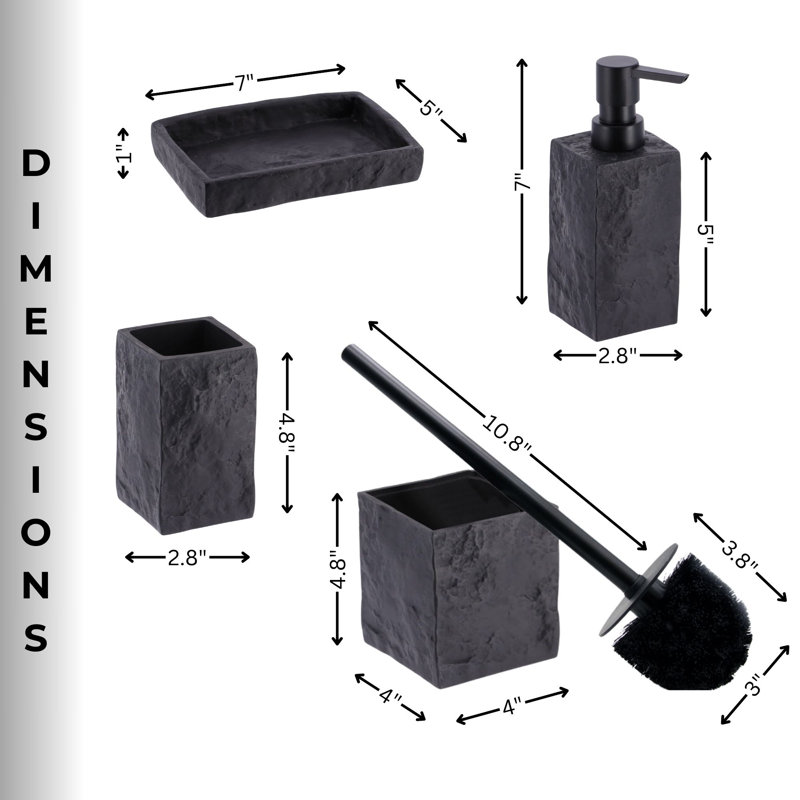 Black Stone Effect Polyresin Bathroom Accessory Set, 4 Pieces