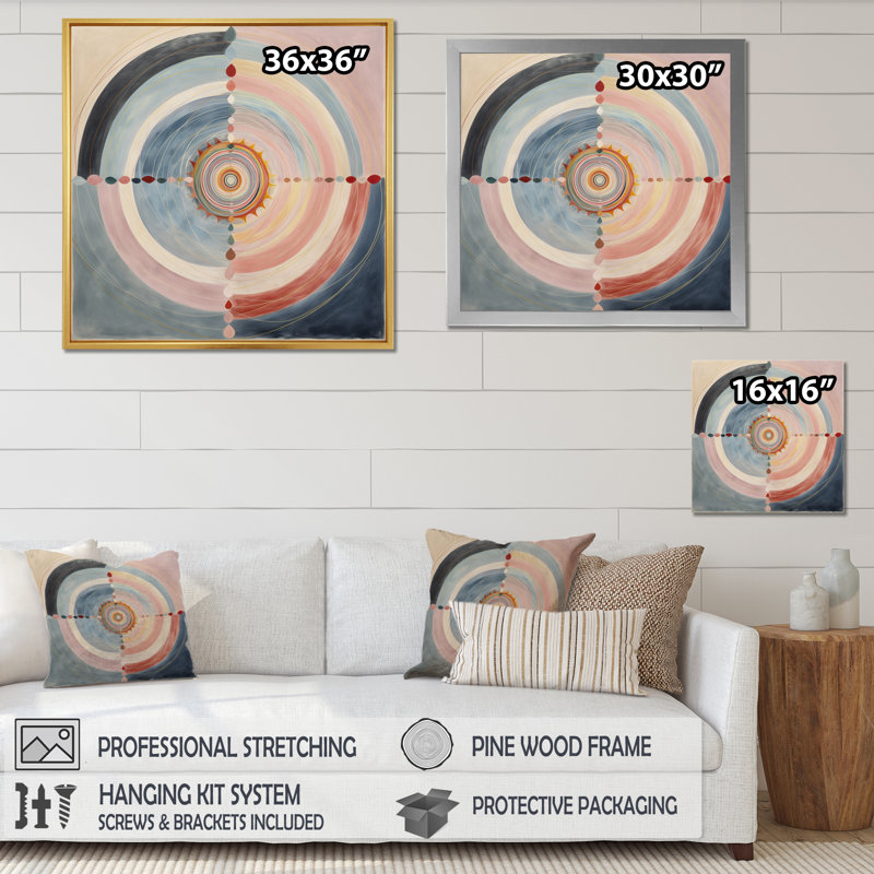 Serendipity In Retro Pink Pastel - Abstract Spirals, art mural sur toile, H 24 po x l 24 po x P 1 po, Cadre flottant doré