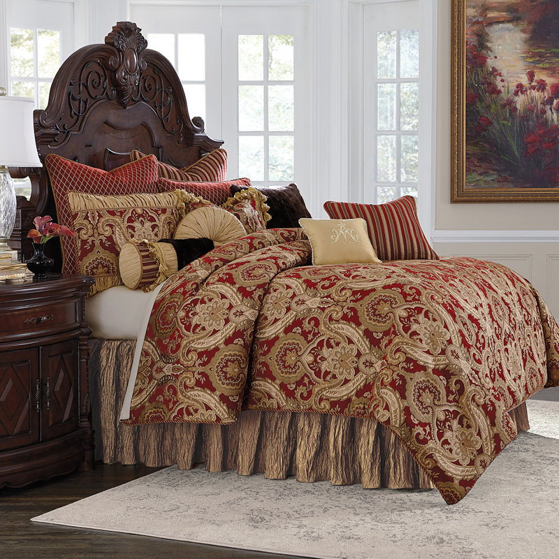 Lafayette Comforter Set - Red, Queen Comforter + 11 Additional Pieces