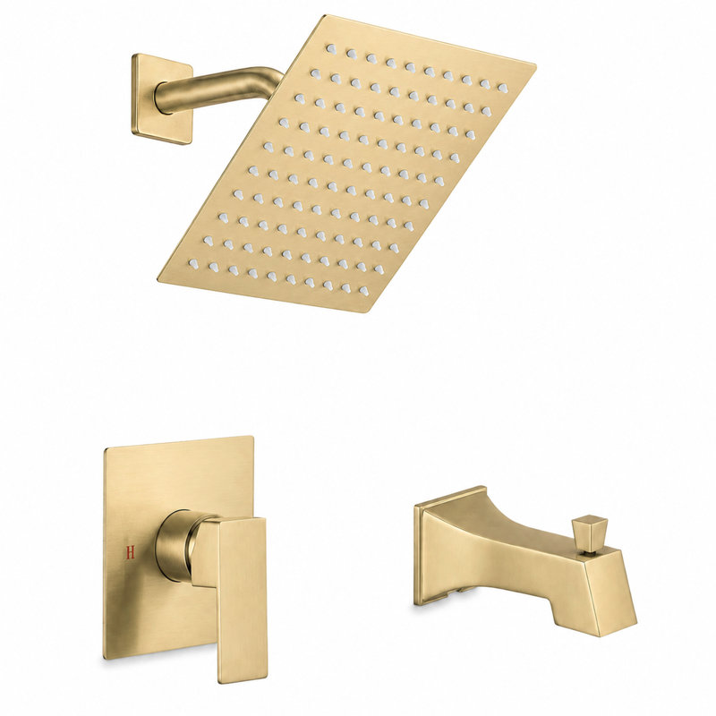 Système de douche carré 12 po avec bec de baignoire (valve incluse), Or brossé