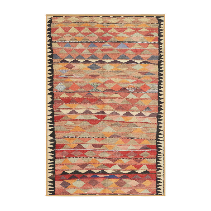 Tapis contemporain beige / rouge / noir, Rectangle 5 pi x 7 pi
