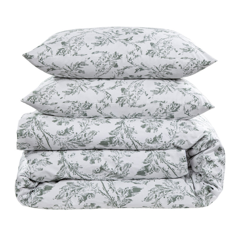 Ivy Printed Sage Floral Cotton, Classic Traditional Comforter Set, Queen Comforter + 2 Shams