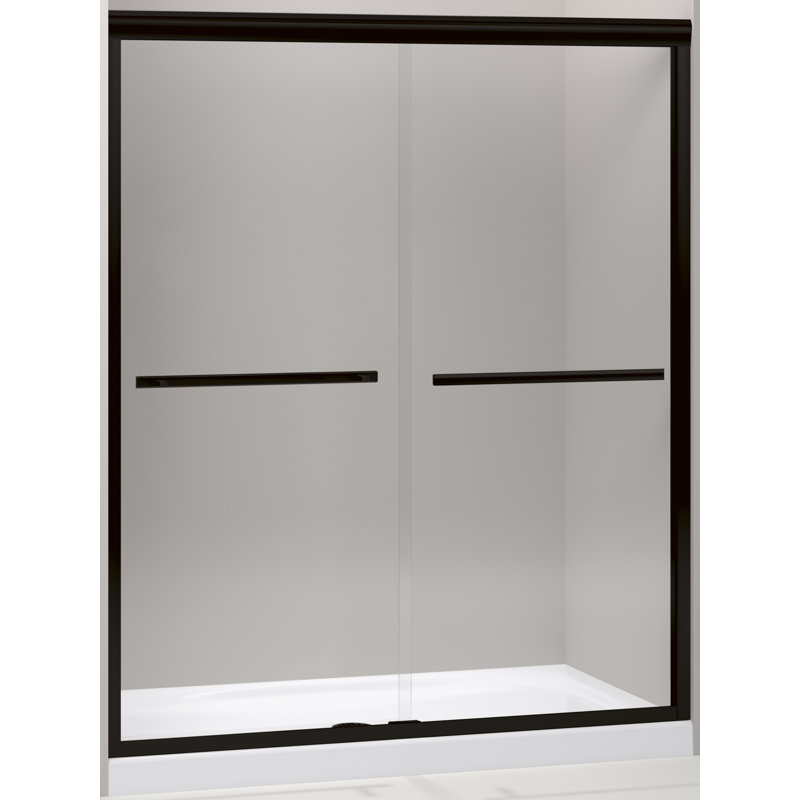 Gradient 59.63'' x 70.06'' Double Sliding Shower Door with CleanCoat Technology, Anodized Dark Bronze, Frosted
