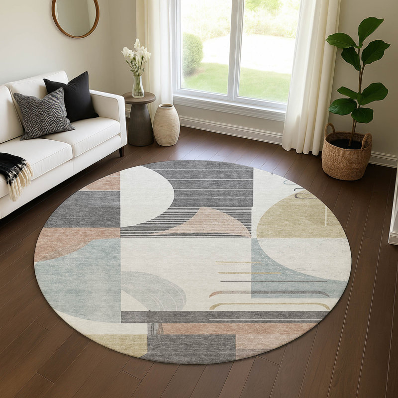 Premium Machine Washable Mehara AMF1694 Geometric Rug, Round 8'