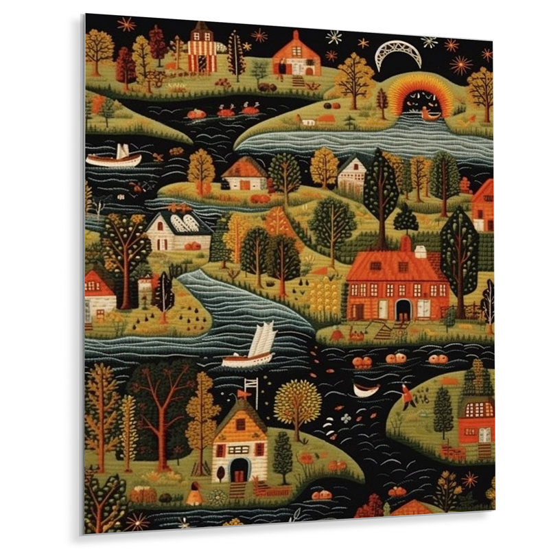 Pittoresque, Nouvelle-Angleterre, maisons, rivières vertes - art mural rivière, Métal métal, H 20 po x l 12 po x P 1 po