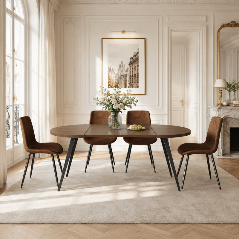  Laoise 4 - Person Extendable Dining Set with Round Table, Brown, Brown, Black