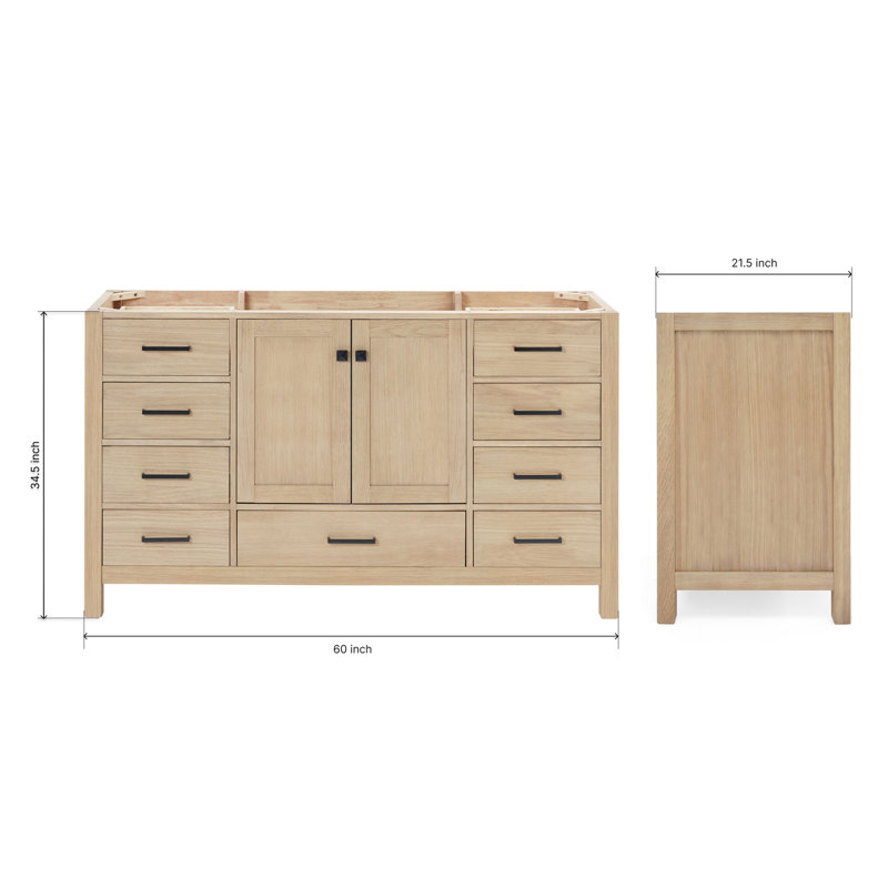 Cambridge 60'' W Single Bathroom Vanity Base, Matte Black, Oak