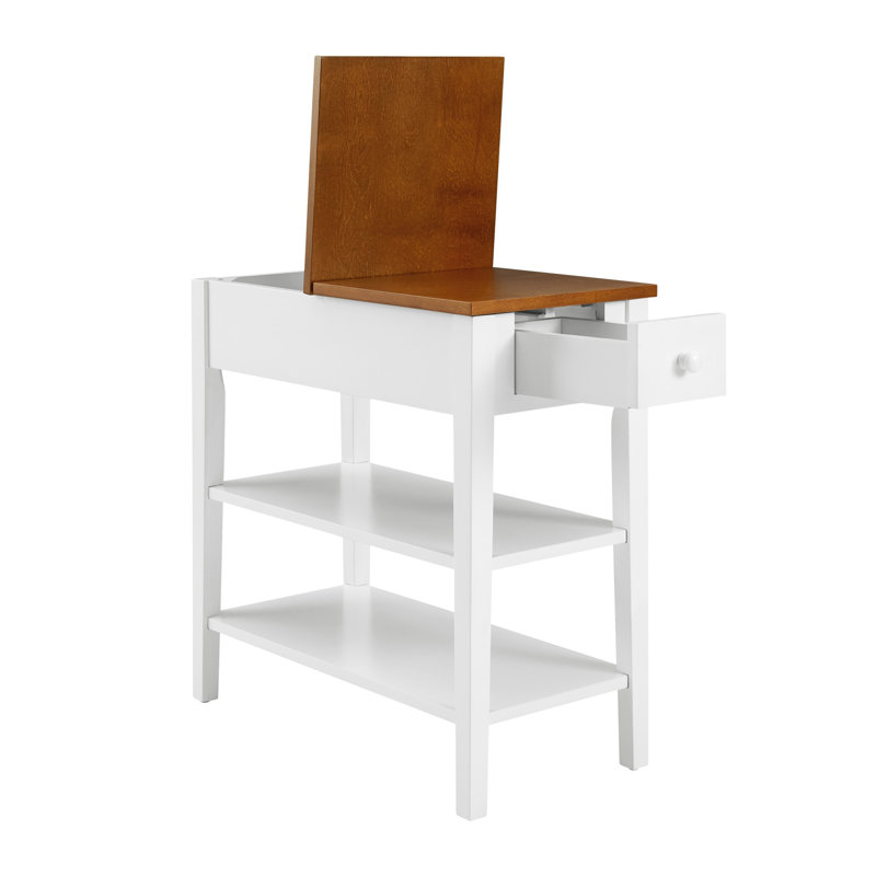 Table de bout étroite, table de chevet avec ports de chargement USB, Blanc