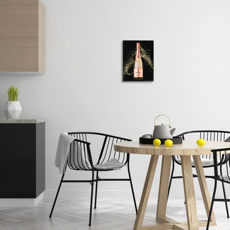 «Glam Fashion Champagne Bottle Splash», art mural texturé giclée par Ziwei Li_aq-532, Giclée encadrée noir minuit