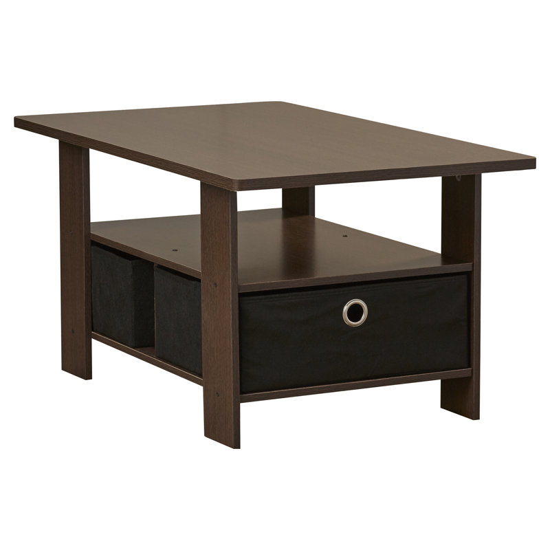 Table basse avec tiroir-bac Kenton, Plateau brun foncé / base noire